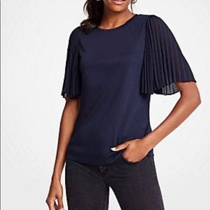 Ann Taylor Petite Mixed Media Pleated Sleeve Tee